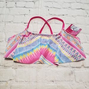 SO Kids Girl Vibrant Pink and Patterned Bikini Top